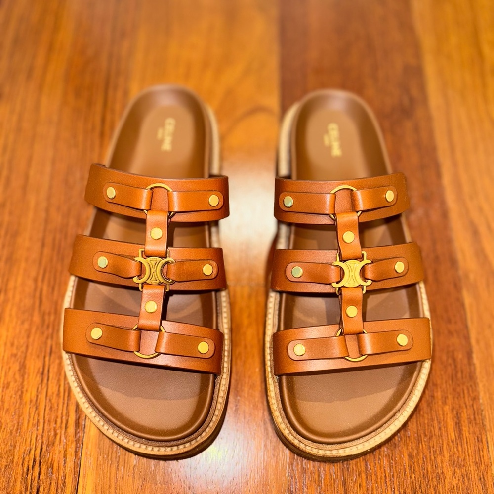CELINE - TIPPI SLIDE IN TAN CALFSKIN - Size 36 WORN ONCE! LIKE NEW!!